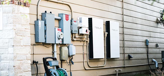 Photo of a home's battery storage system.