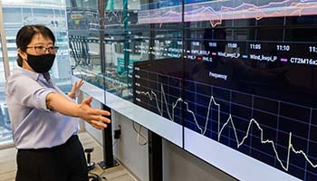 Woman explaining data on large screen