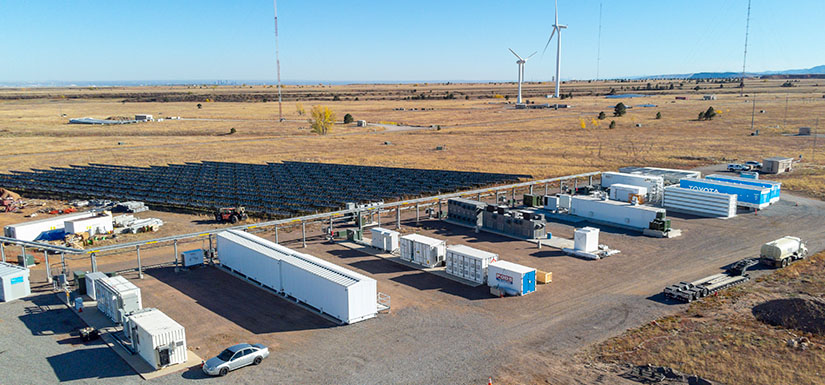 Aerial view of NREL’s Flatirons Campus and Grid Integration Research Pads.