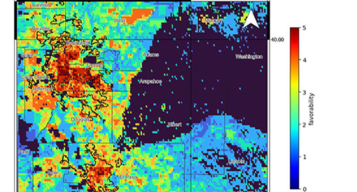 Heat map colored with potential geothermal hotspots