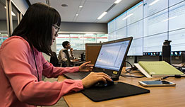 Researcher working on a laptop.