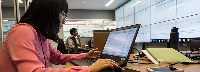 Researcher working on a laptop.