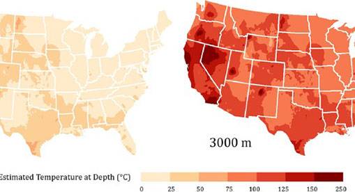 Heat maps colored with potential geothermal hotspots