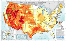 Map of geothermal potential in the United States