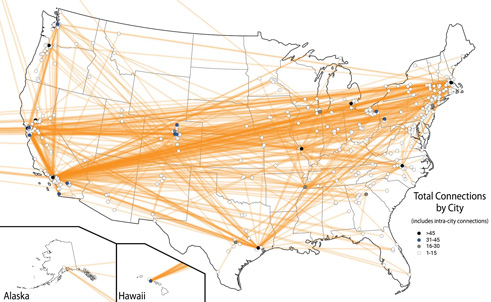 U.S. map graphic indicating connections