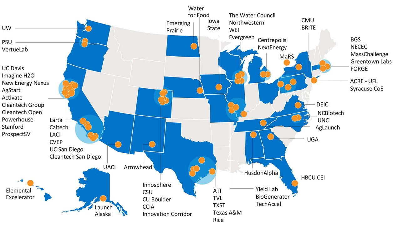 Map of the United States with pinpoints indicating location of each IEC channel partner.