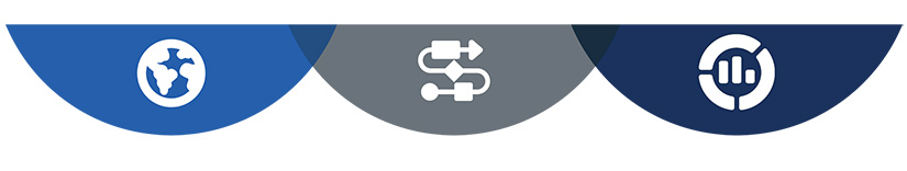 modeling-mapping-banner Icons on blue and gray backgrounds.