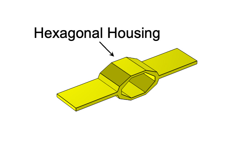 A graphic illustration of one hexDEEC energy generator with an arrow pointing to its hexagonal center with a text label, 