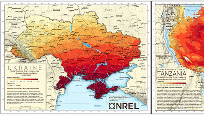 Solar resource maps for Tanzania and Ukraine.