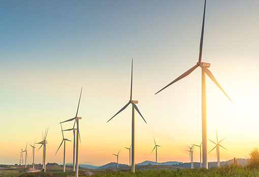 Wind turbines in a field.