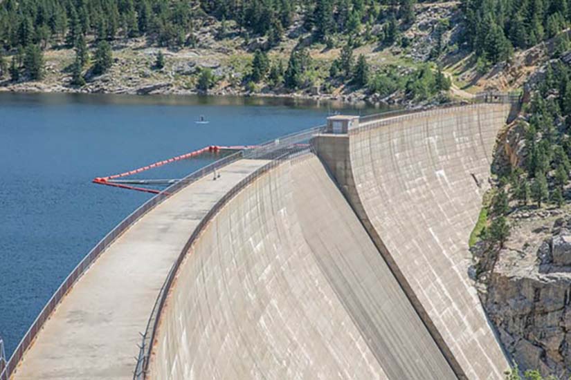 Side view of large river dam