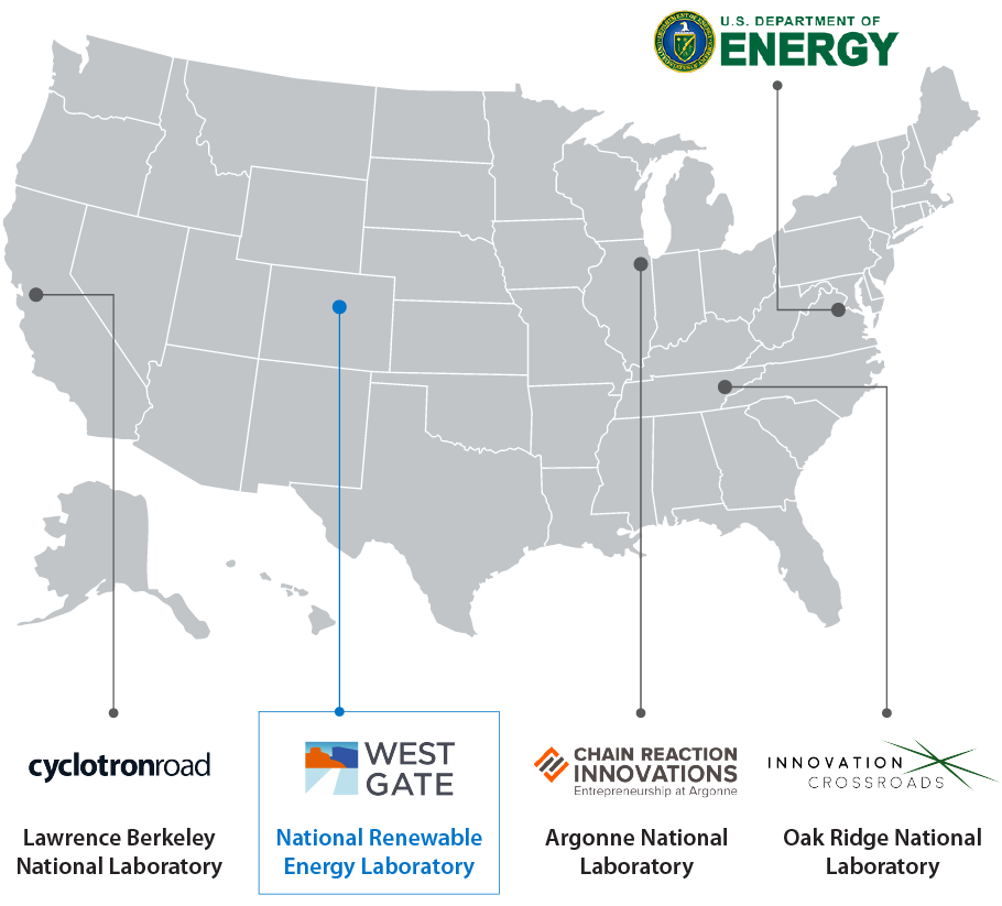 Map shows the locations of the four Lab-Embedded Entrepreneurship Programs (LEEP) in the United States