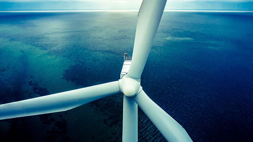 Close-up of offshore wind turbine blades