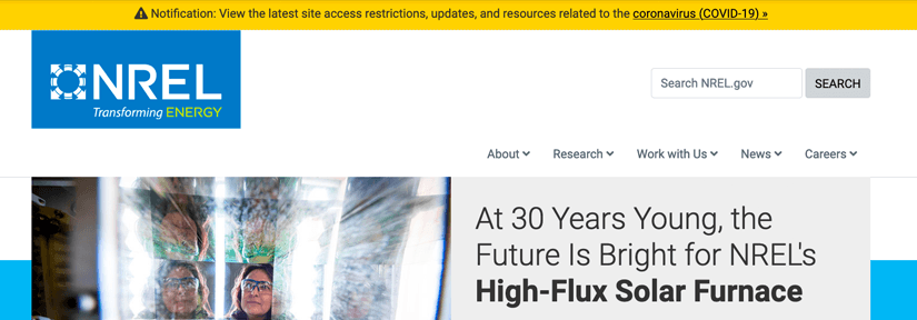 Screenshot of a banner at the top of an nrel.gov web page.