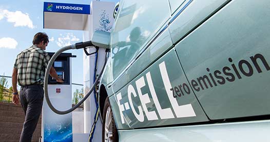 NREL engineer Danny Terlip fuels a Mercedes Benz B-Class Fuel-Cell vehicle at a state-of-the-art hydrogen dispensing system at the Energy Systems Integration Facility at NREL.