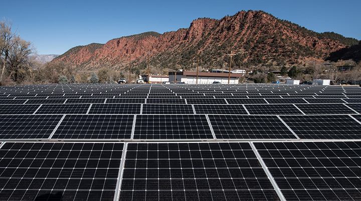 Solar panels in desert.