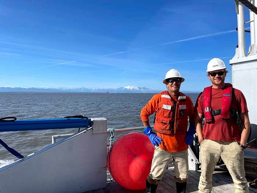 NREL researchers and crew prepare to deploy three moorings in Cook Inlet, Alaska.