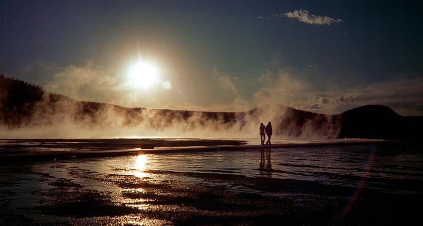 Couple walking in the sunset