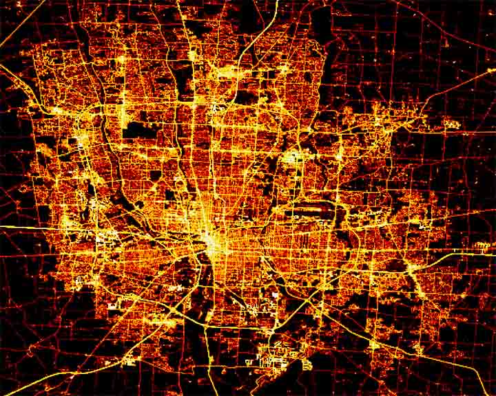 2018-09-photo-08 Transportation heat map in Columbus, Ohio. Areas of high transportation show in bright yellow, while lower transportation are a duller red.